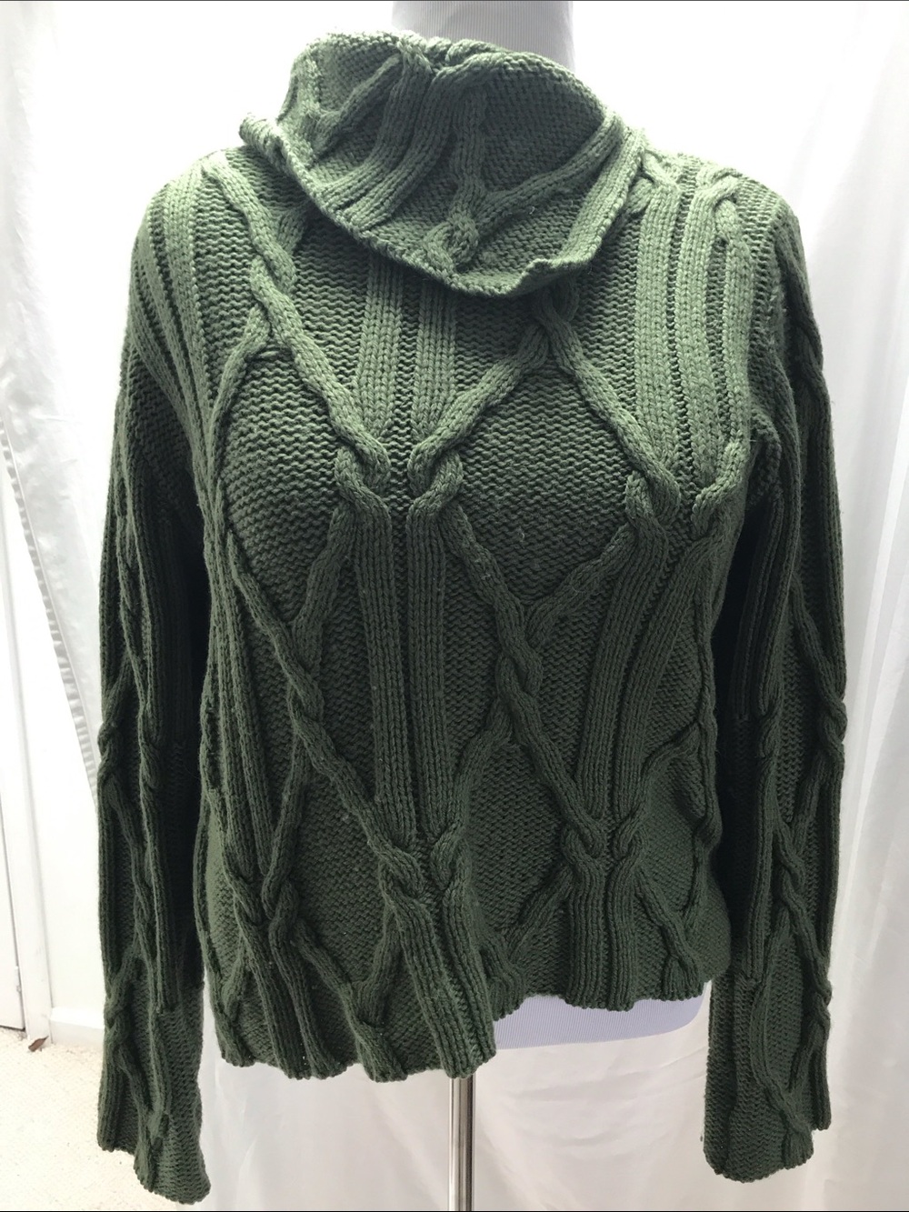 Paul James Wool Chunky Cable Knit Sweater Womens Large Green Long Sleeve